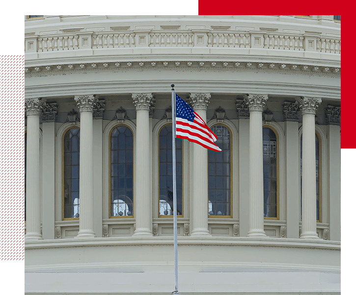 U.S. Flag hoisted in-front of US Constitution